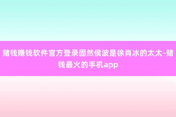 赌钱赚钱软件官方登录固然侯波是徐肖冰的太太-赌钱最火的手机app