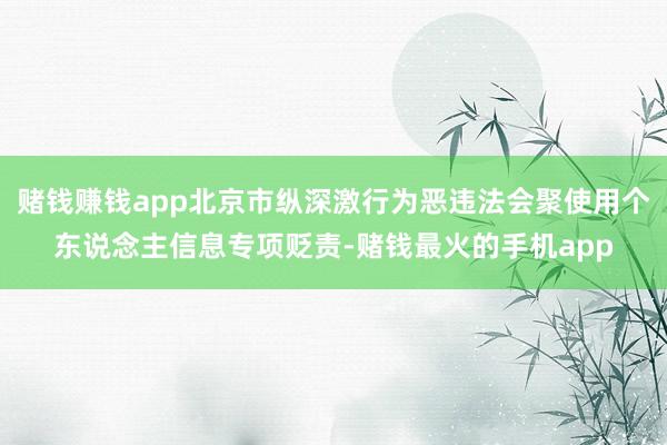 赌钱赚钱app北京市纵深激行为恶违法会聚使用个东说念主信息专项贬责-赌钱最火的手机app